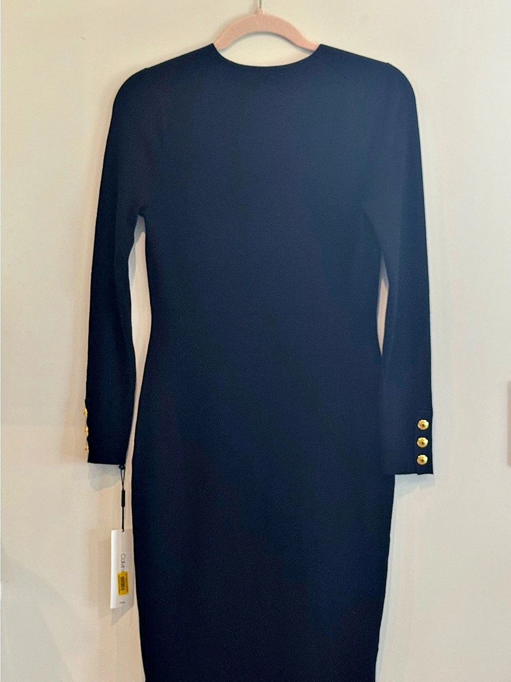 Calvin Klein Black Sweater Dress Gold Button V Neck NWT S - Picture 15 of 15
